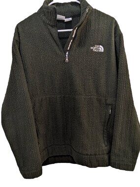 VTG 01 North Face TKA 100 Fleece Forest Green Made USA Branded Zipper Tape